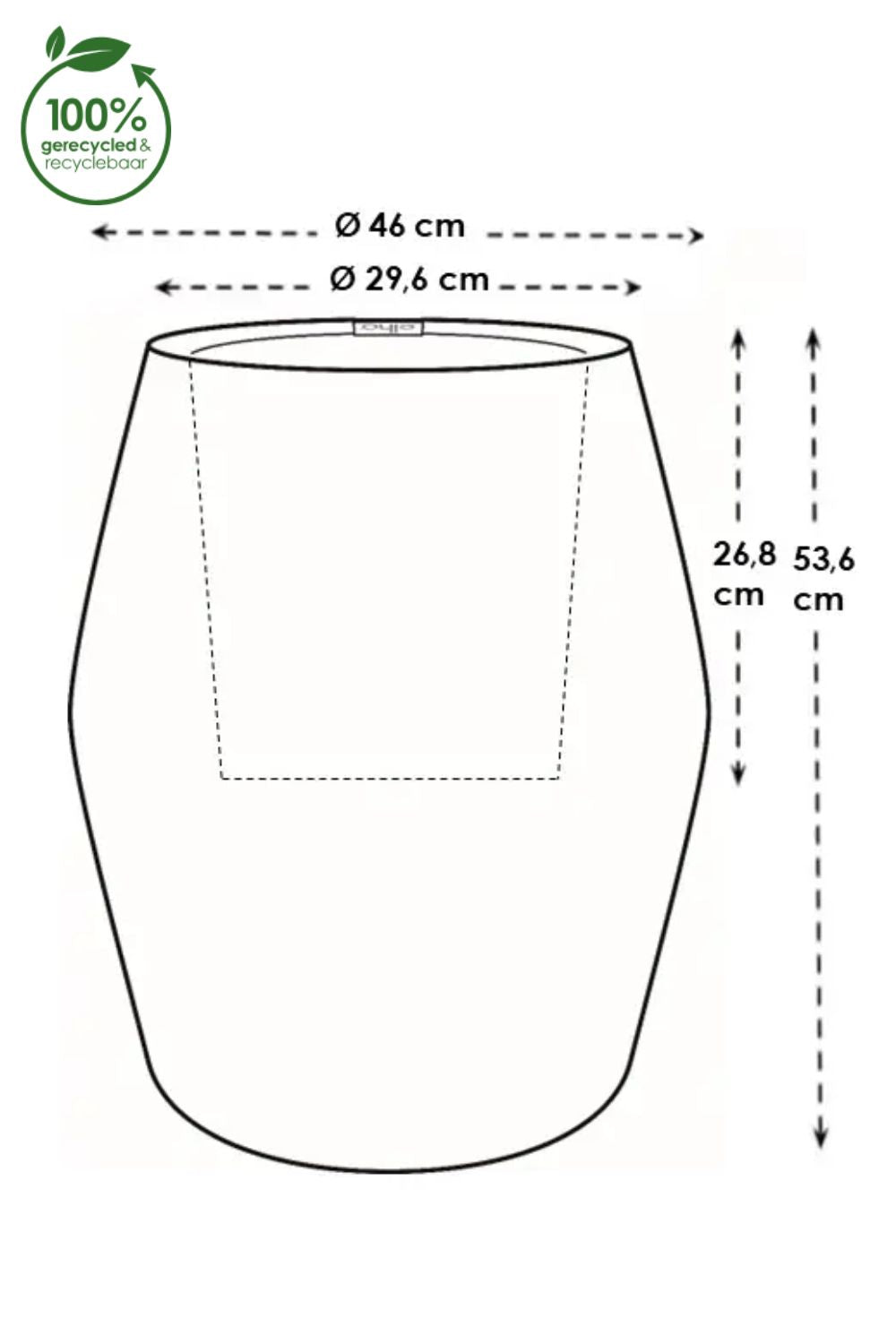 Bloempot Elho June split high 53cm zwart afmetingen voorbeeld